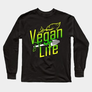 Vegan Life Logo With Fork - Go Vegan Long Sleeve T-Shirt